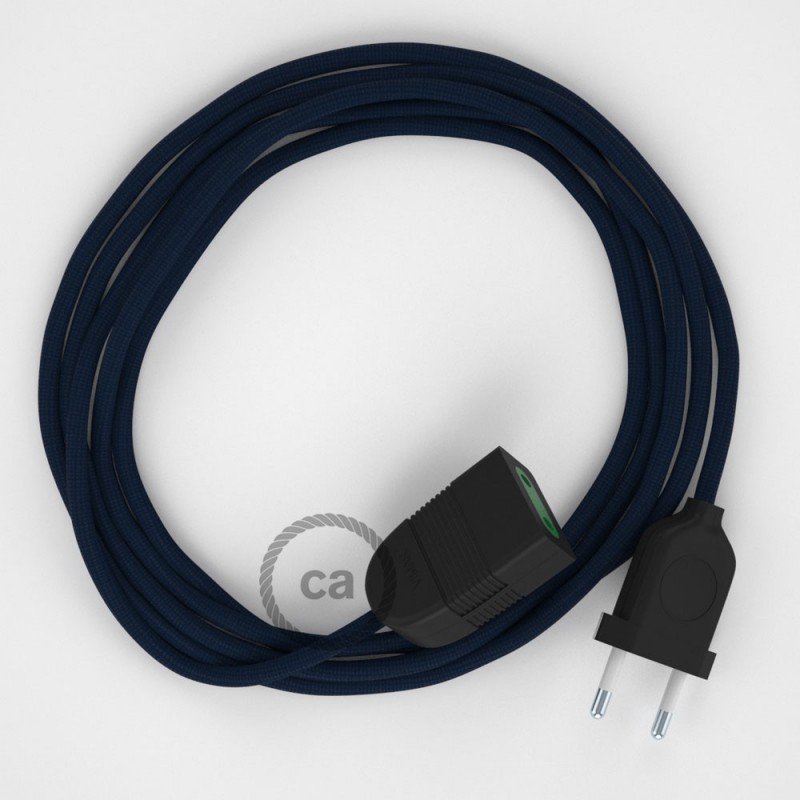 Alargador eléctrico con cable textil RM20 Efecto Seda Azul Marino 2P 10A Made in Italy.