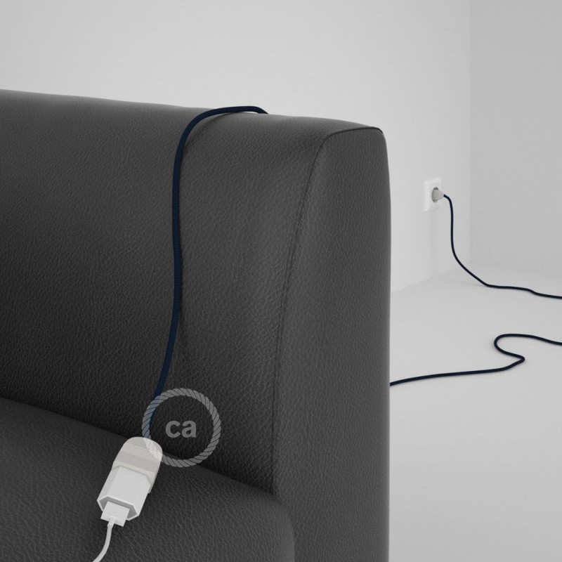 Alargador eléctrico con cable textil RM20 Efecto Seda Azul Marino 2P 10A Made in Italy.
