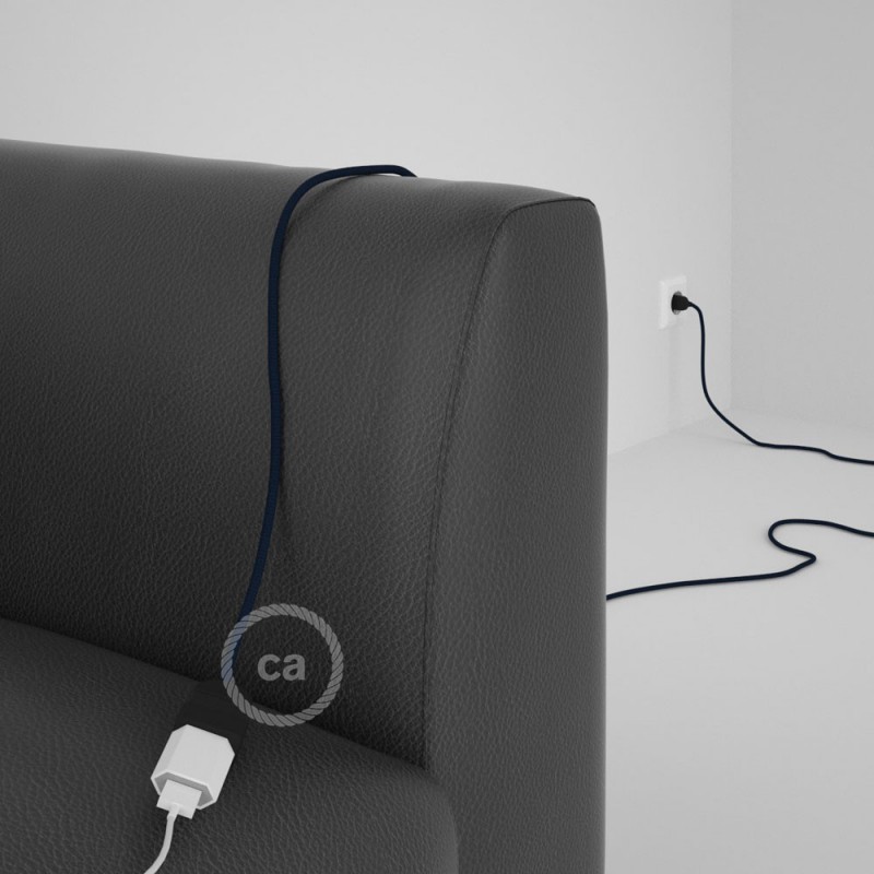 Alargador eléctrico con cable textil RM20 Efecto Seda Azul Marino 2P 10A Made in Italy.
