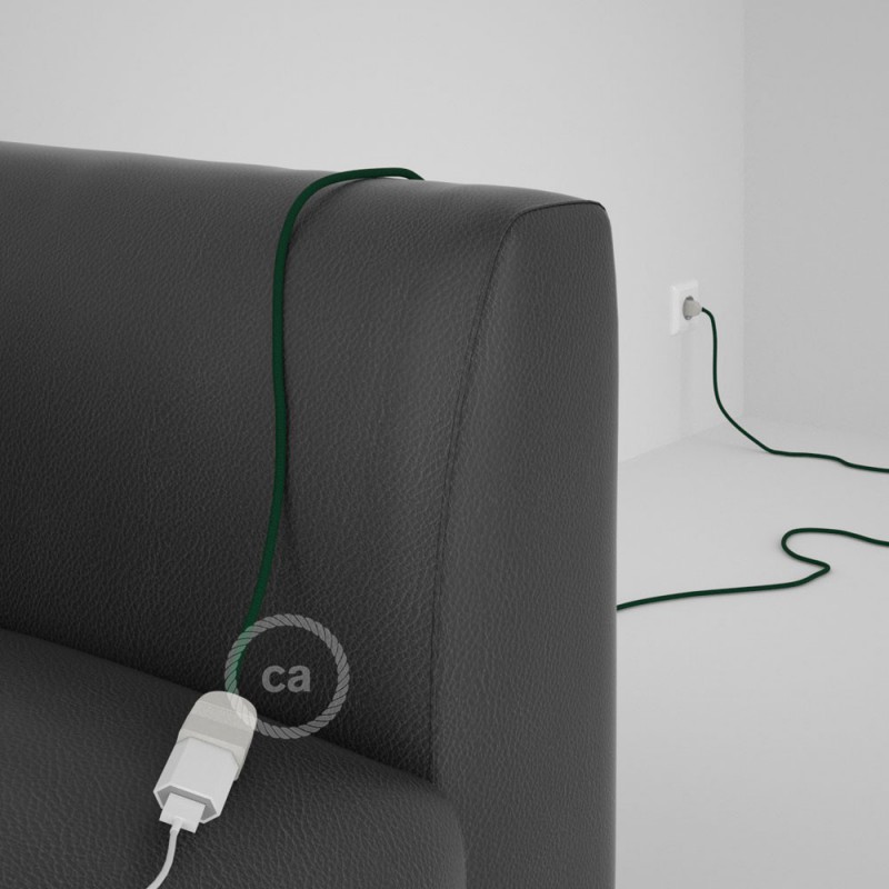 Alargador eléctrico con cable textil RM21 Efecto Seda Verde Oscuro 2P 10A Made in Italy.