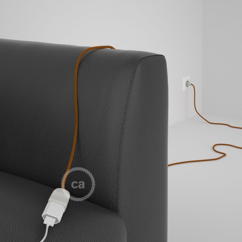Alargador eléctrico con cable textil RM22 Efecto Seda Whiskey 2P 10A Made in Italy.