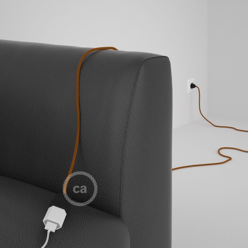 Alargador eléctrico con cable textil RM22 Efecto Seda Whiskey 2P 10A Made in Italy.