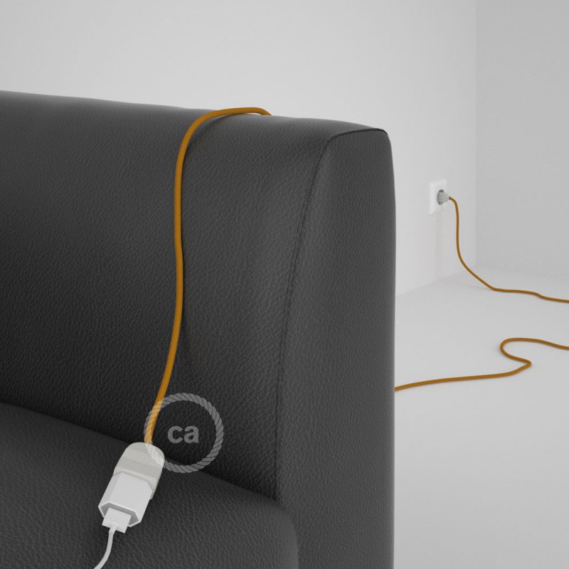 Alargador eléctrico con cable textil RM25 Efecto Seda Mostaza 2P 10A Made in Italy.