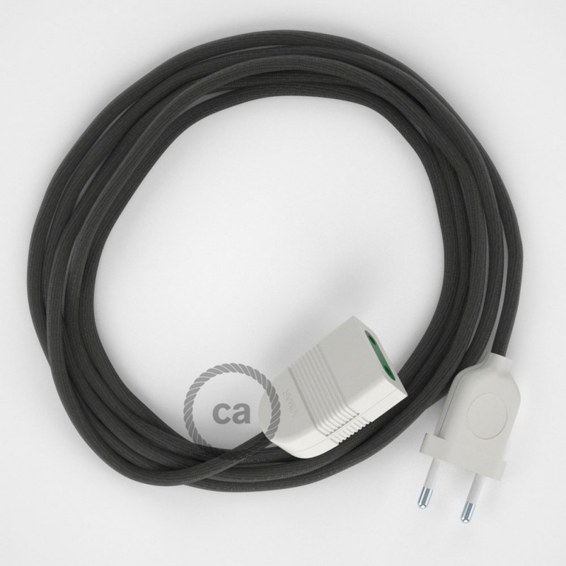 Alargador eléctrico con cable textil RM26 Efecto Seda Gris Oscuro 2P 10A Made in Italy.