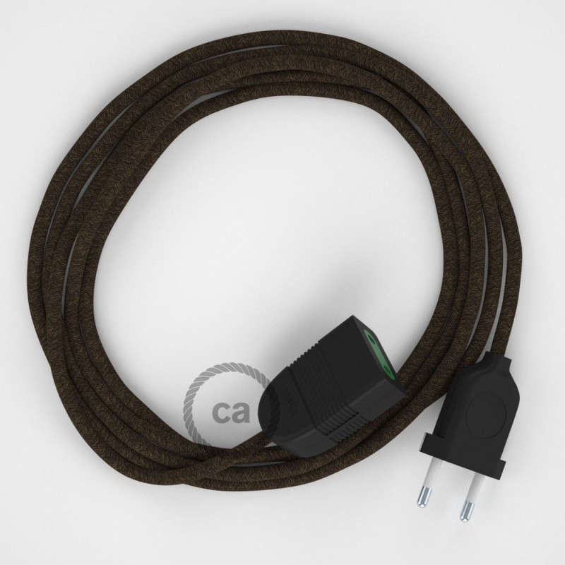 Alargador eléctrico con cable textil RN04 Lino Natural Marrón 2P 10A Made in Italy.