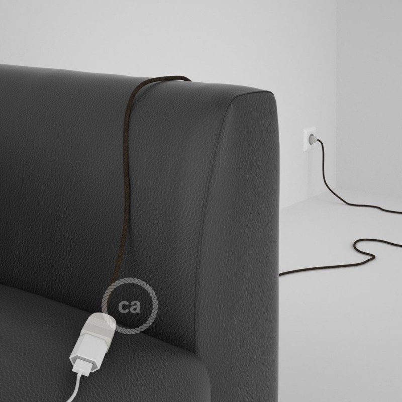 Alargador eléctrico con cable textil RN04 Lino Natural Marrón 2P 10A Made in Italy.