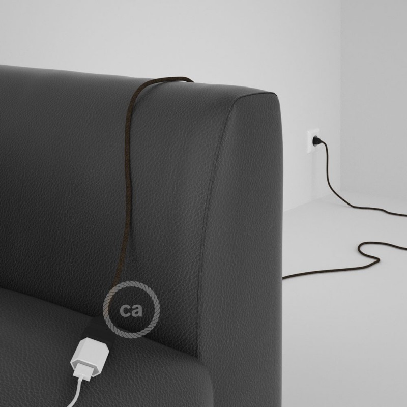 Alargador eléctrico con cable textil RN04 Lino Natural Marrón 2P 10A Made in Italy.