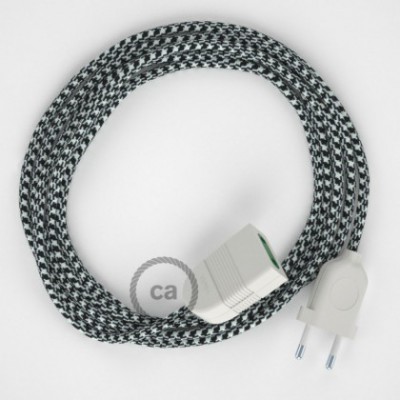 Alargador eléctrico con cable textil RP04 Efecto Seda Bicolor Blanco-Negro 2P 10A Made in Italy.