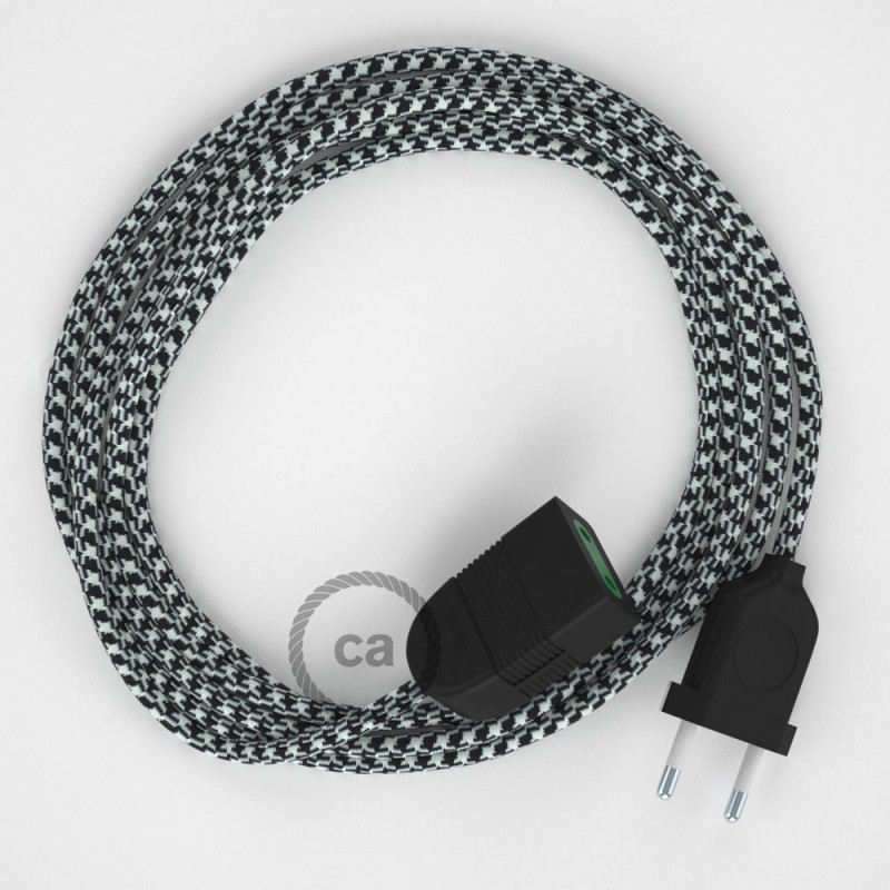 Alargador eléctrico con cable textil RP04 Efecto Seda Bicolor Blanco-Negro 2P 10A Made in Italy.