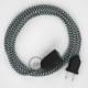 Alargador eléctrico con cable textil RP04 Efecto Seda Bicolor Blanco-Negro 2P 10A Made in Italy.