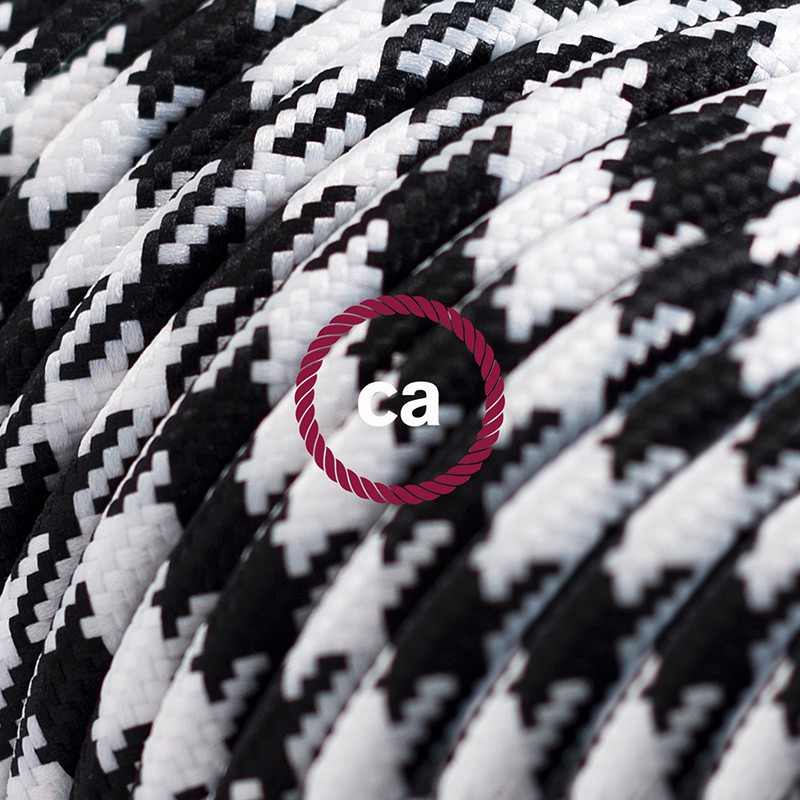 Alargador eléctrico con cable textil RP04 Efecto Seda Bicolor Blanco-Negro 2P 10A Made in Italy.
