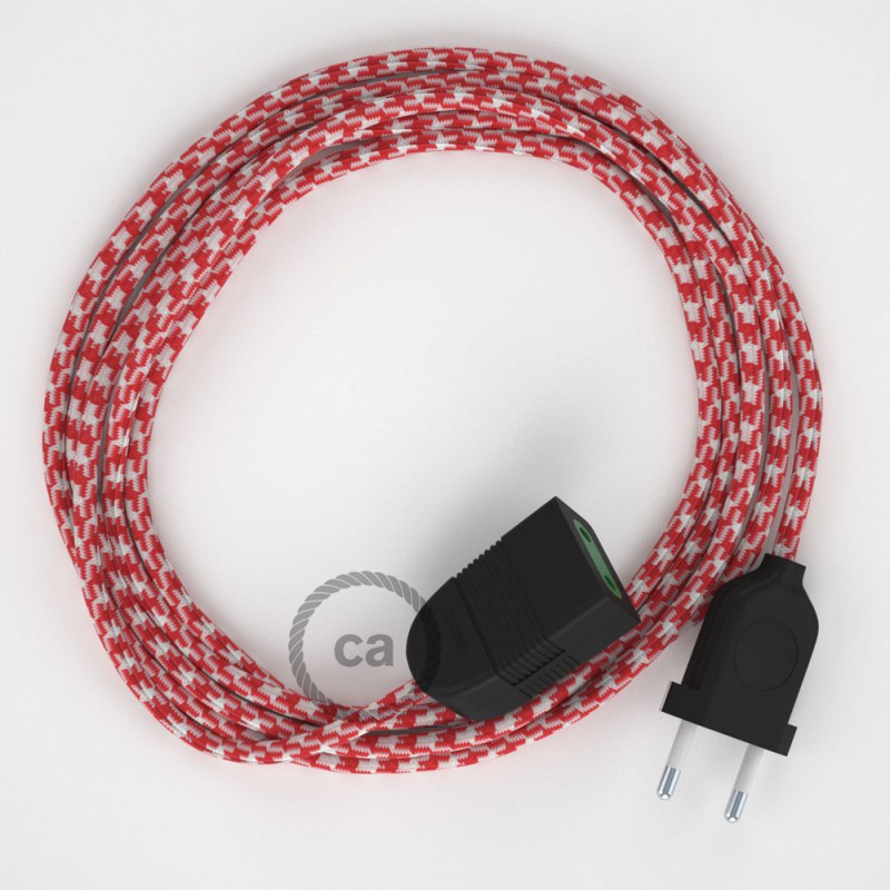 Alargador eléctrico con cable textil RP09 Efecto Seda Bicolor Blanco-Rojo 2P 10A Made in Italy.