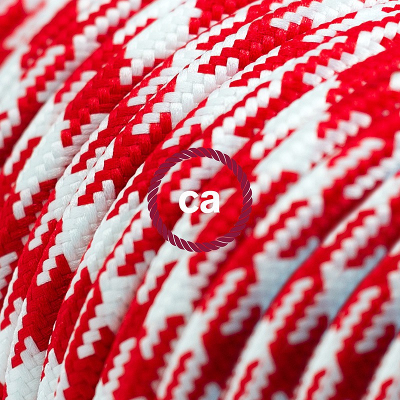 Alargador eléctrico con cable textil RP09 Efecto Seda Bicolor Blanco-Rojo 2P 10A Made in Italy.