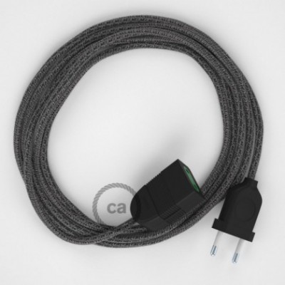 Alargador eléctrico con cable textil RS81 Algodón y Lino Natural Negro 2P 10A Made in Italy.