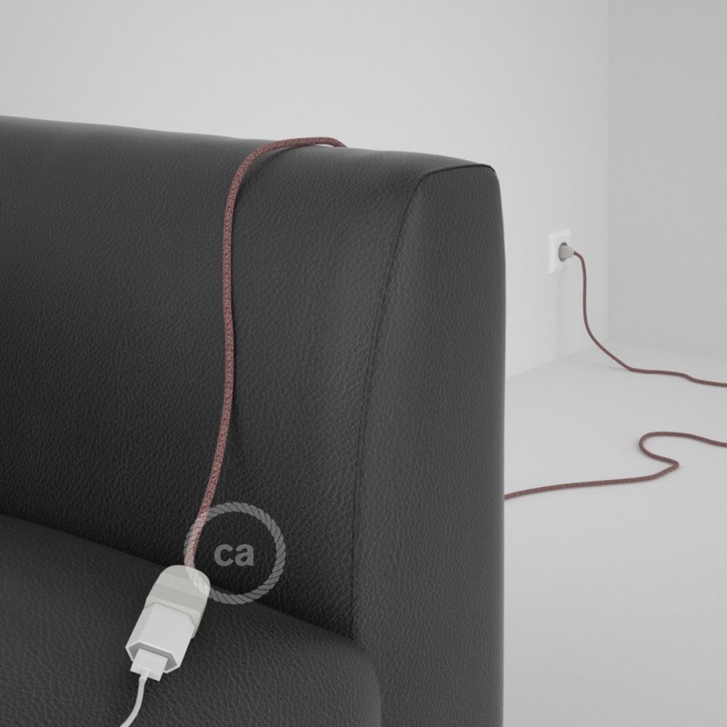 Alargador eléctrico con cable textil RS83 Algodón y Lino Natural Rojo 2P 10A Made in Italy.