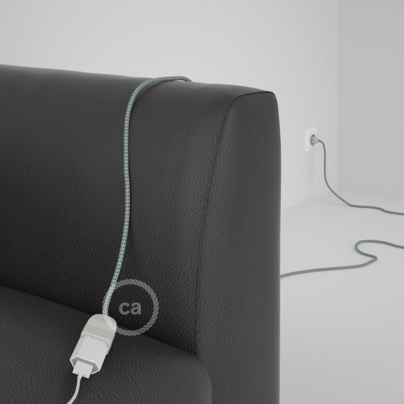 Alargador eléctrico con cable textil RT14 Efecto Seda Stracciatella 2P 10A Made in Italy.