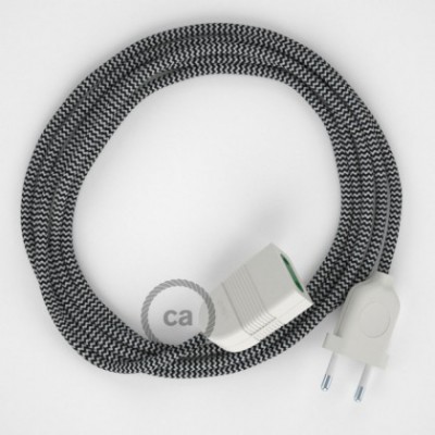 Alargador eléctrico con cable textil RZ04 Efecto Seda ZigZag Blanco Negro 2P 10A Made in Italy.