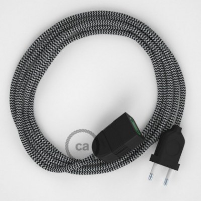 Alargador eléctrico con cable textil RZ04 Efecto Seda ZigZag Blanco Negro 2P 10A Made in Italy.