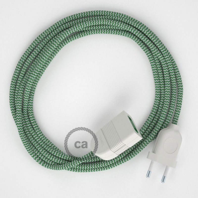 Alargador eléctrico con cable textil RZ06 Efecto Seda ZigZag Blanco Verde 2P 10A Made in Italy.