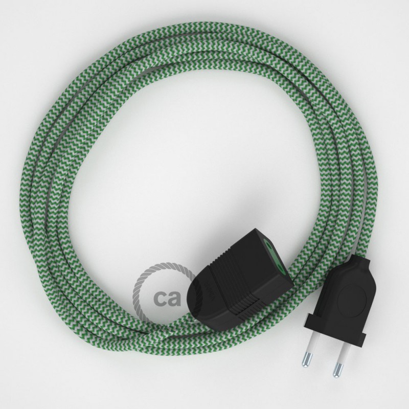 Alargador eléctrico con cable textil RZ06 Efecto Seda ZigZag Blanco Verde 2P 10A Made in Italy.
