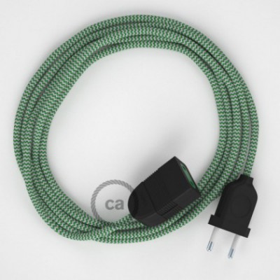 Alargador eléctrico con cable textil RZ06 Efecto Seda ZigZag Blanco Verde 2P 10A Made in Italy.