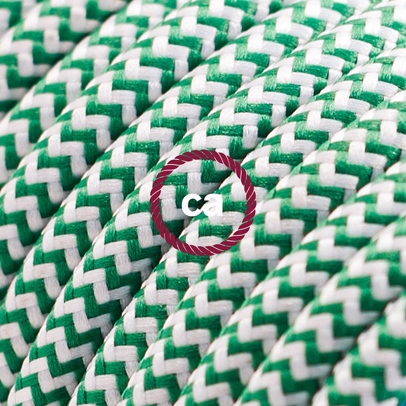 Alargador eléctrico con cable textil RZ06 Efecto Seda ZigZag Blanco Verde 2P 10A Made in Italy.