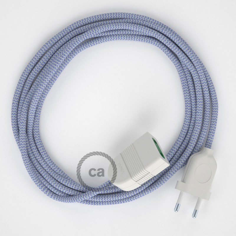 Alargador eléctrico con cable textil RZ07 Efecto Seda ZigZag Blanco Lila 2P 10A Made in Italy.