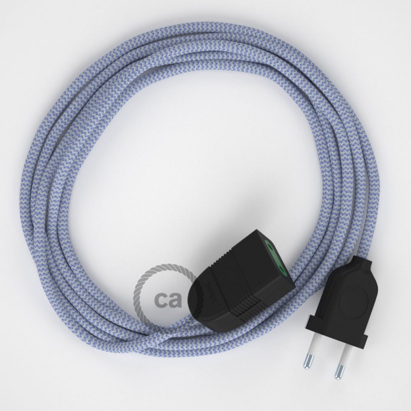 Alargador eléctrico con cable textil RZ07 Efecto Seda ZigZag Blanco Lila 2P 10A Made in Italy.