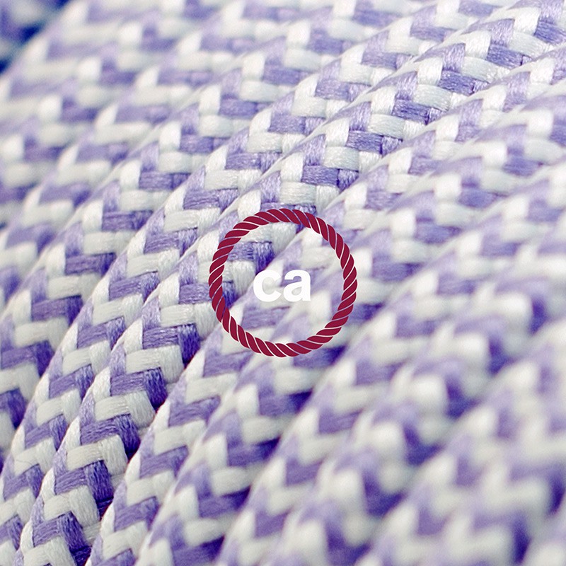 Alargador eléctrico con cable textil RZ07 Efecto Seda ZigZag Blanco Lila 2P 10A Made in Italy.