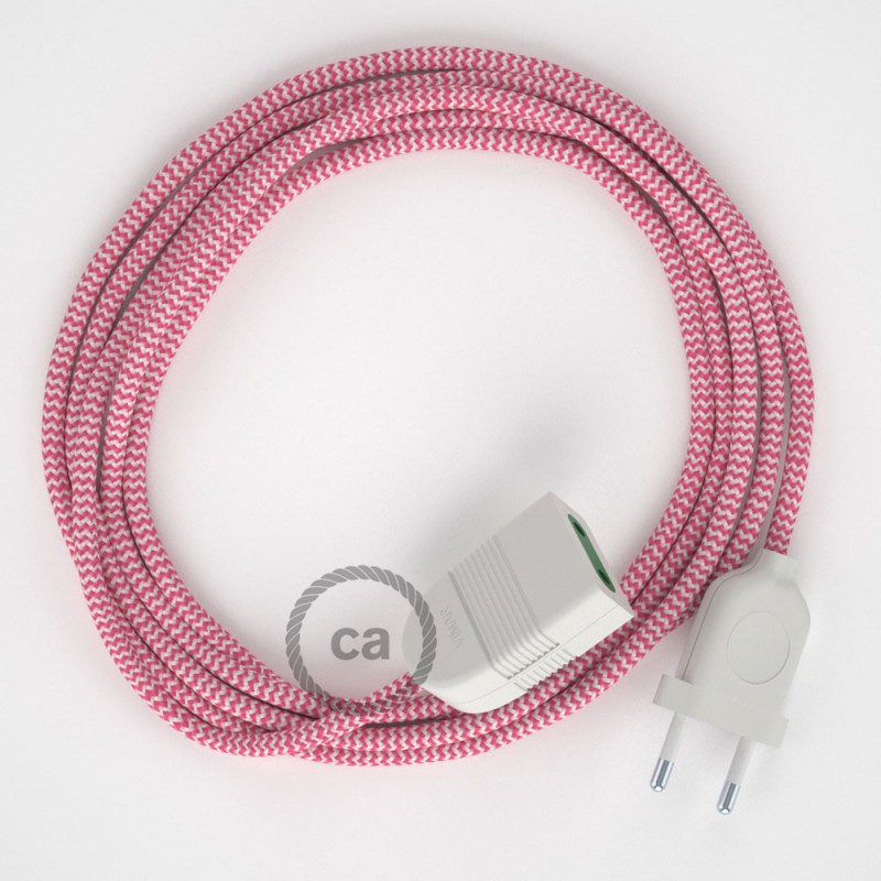 Alargador eléctrico con cable textil RZ08 Efecto Seda ZigZag Blanco Fuchsia 2P 10A Made in Italy.
