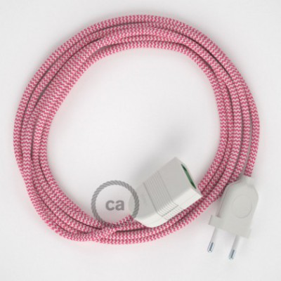 Alargador eléctrico con cable textil RZ08 Efecto Seda ZigZag Blanco Fuchsia 2P 10A Made in Italy.