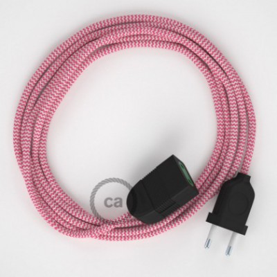 Alargador eléctrico con cable textil RZ08 Efecto Seda ZigZag Blanco Fuchsia 2P 10A Made in Italy.