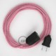 Alargador eléctrico con cable textil RZ08 Efecto Seda ZigZag Blanco Fuchsia 2P 10A Made in Italy.