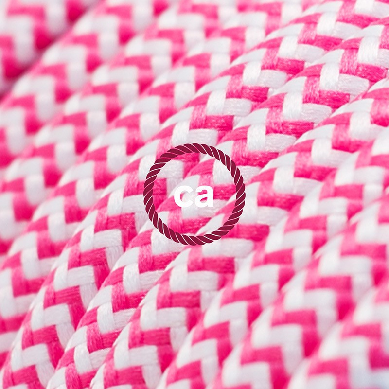 Alargador eléctrico con cable textil RZ08 Efecto Seda ZigZag Blanco Fuchsia 2P 10A Made in Italy.