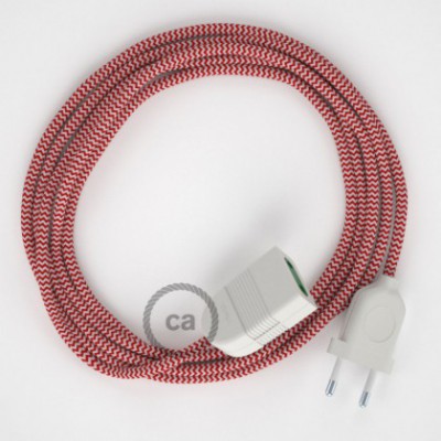 Alargador eléctrico con cable textil RZ09 Efecto Seda ZigZag Blanco Rojo 2P 10A Made in Italy.