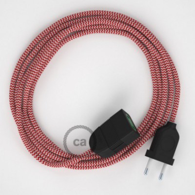 Alargador eléctrico con cable textil RZ09 Efecto Seda ZigZag Blanco Rojo 2P 10A Made in Italy.