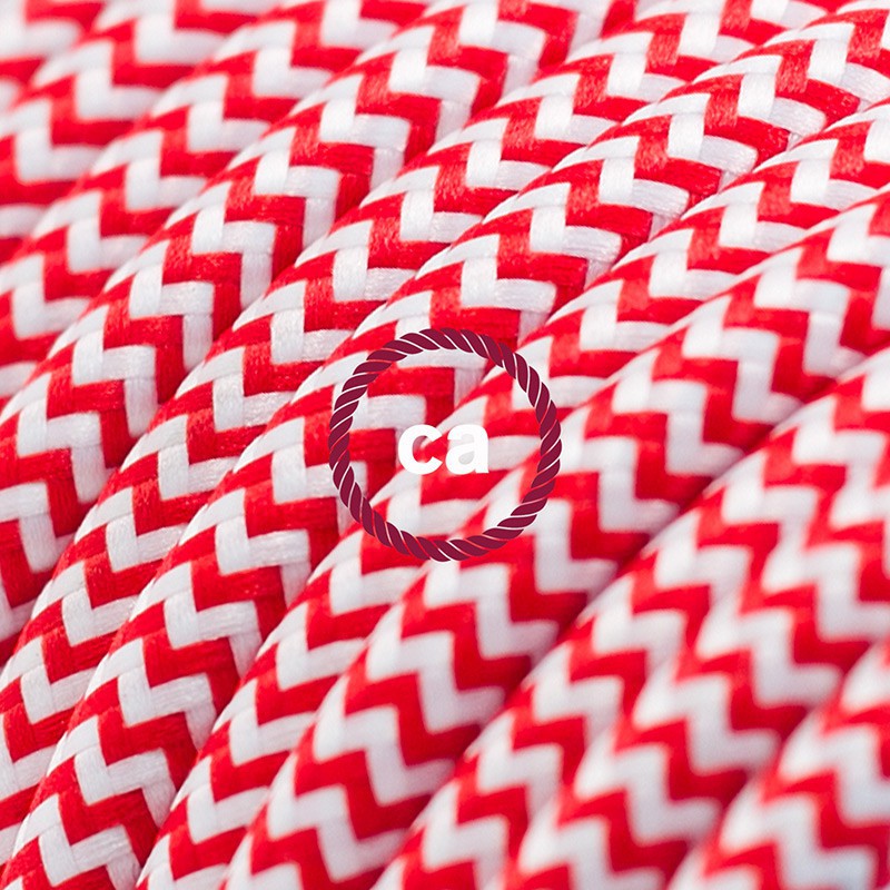 Alargador eléctrico con cable textil RZ09 Efecto Seda ZigZag Blanco Rojo 2P 10A Made in Italy.