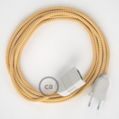 Alargador eléctrico con cable textil RZ10 Efecto Seda ZigZag Blanco Amarillo 2P 10A Made in Italy.