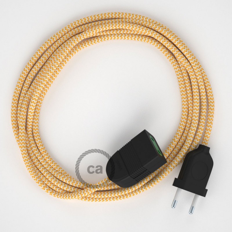 Alargador eléctrico con cable textil RZ10 Efecto Seda ZigZag Blanco Amarillo 2P 10A Made in Italy.
