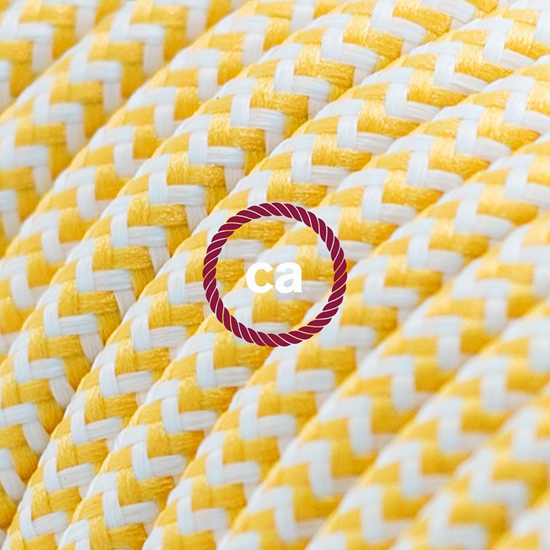 Alargador eléctrico con cable textil RZ10 Efecto Seda ZigZag Blanco Amarillo 2P 10A Made in Italy.
