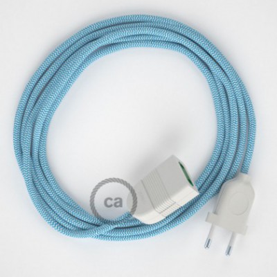 Alargador eléctrico con cable textil RZ11 Efecto Seda ZigZag Blanco Celeste 2P 10A Made in Italy.