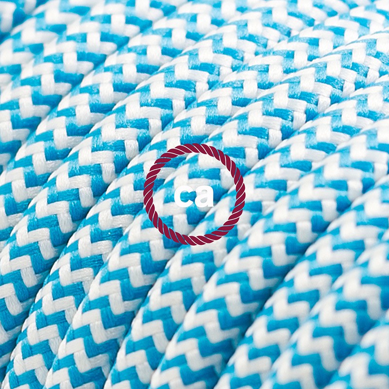 Alargador eléctrico con cable textil RZ11 Efecto Seda ZigZag Blanco Celeste 2P 10A Made in Italy.