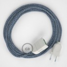 Alargador eléctrico con cable textil RZ12 Efecto Seda ZigZag Blanco Azul 2P 10A Made in Italy.