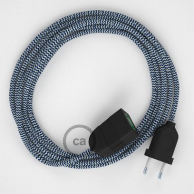 Alargador eléctrico con cable textil RZ12 Efecto Seda ZigZag Blanco Azul 2P 10A Made in Italy.
