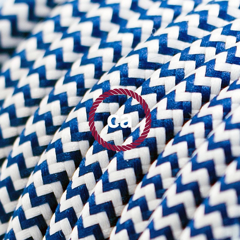 Alargador eléctrico con cable textil RZ12 Efecto Seda ZigZag Blanco Azul 2P 10A Made in Italy.