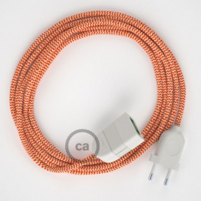 Alargador eléctrico con cable textil RZ15 Efecto Seda ZigZag Blanco Naranja 2P 10A Made in Italy.