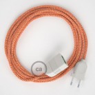 Alargador eléctrico con cable textil RZ15 Efecto Seda ZigZag Blanco Naranja 2P 10A Made in Italy.