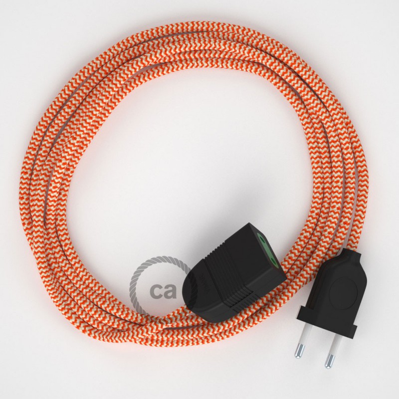 Alargador eléctrico con cable textil RZ15 Efecto Seda ZigZag Blanco Naranja 2P 10A Made in Italy.