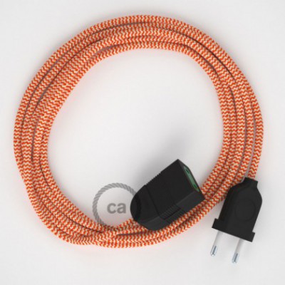 Alargador eléctrico con cable textil RZ15 Efecto Seda ZigZag Blanco Naranja 2P 10A Made in Italy.