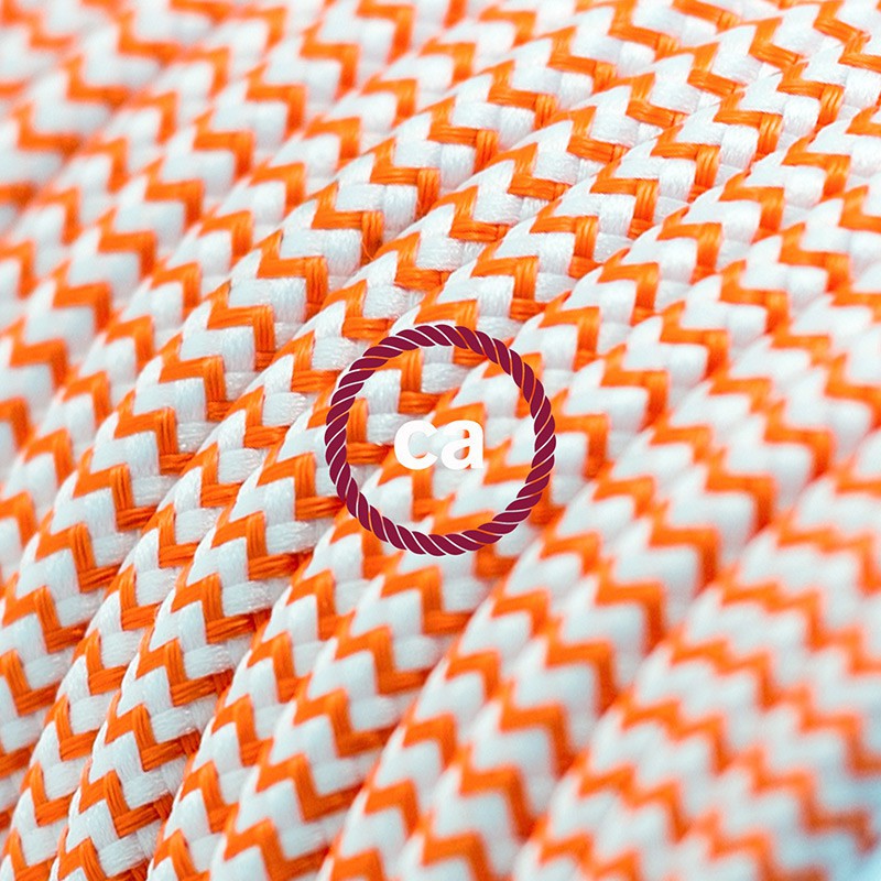 Alargador eléctrico con cable textil RZ15 Efecto Seda ZigZag Blanco Naranja 2P 10A Made in Italy.